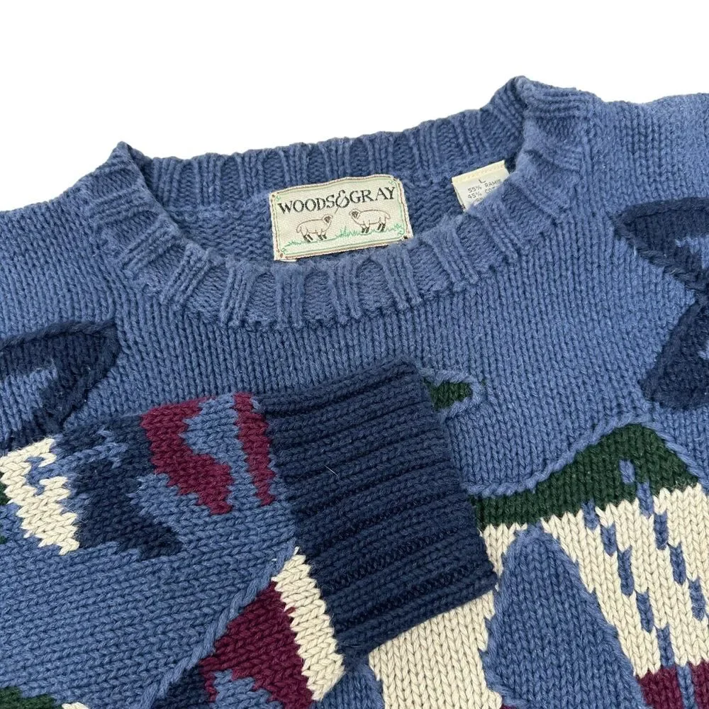 WOODS & GRAY Vintage Crewneck‎ Sweater Aztec Southwest Ramie Cotton Size Large